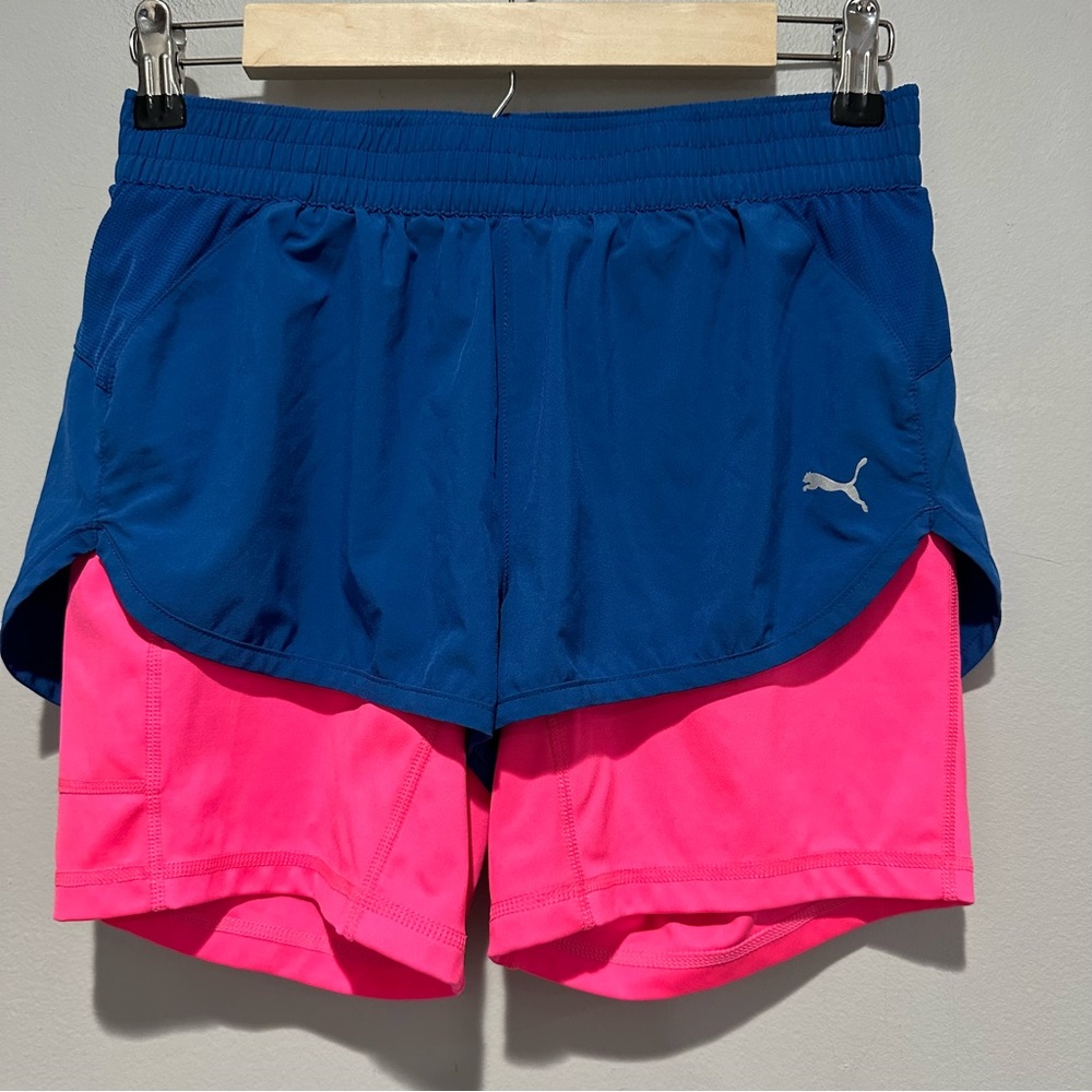 Puma The Last Lap 2 In 1 Running Shorts Pink Blue… - image 1